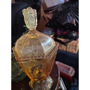Vintage Imperial Glass Marigold Carnival glass Footed Candy Dish With Lid And